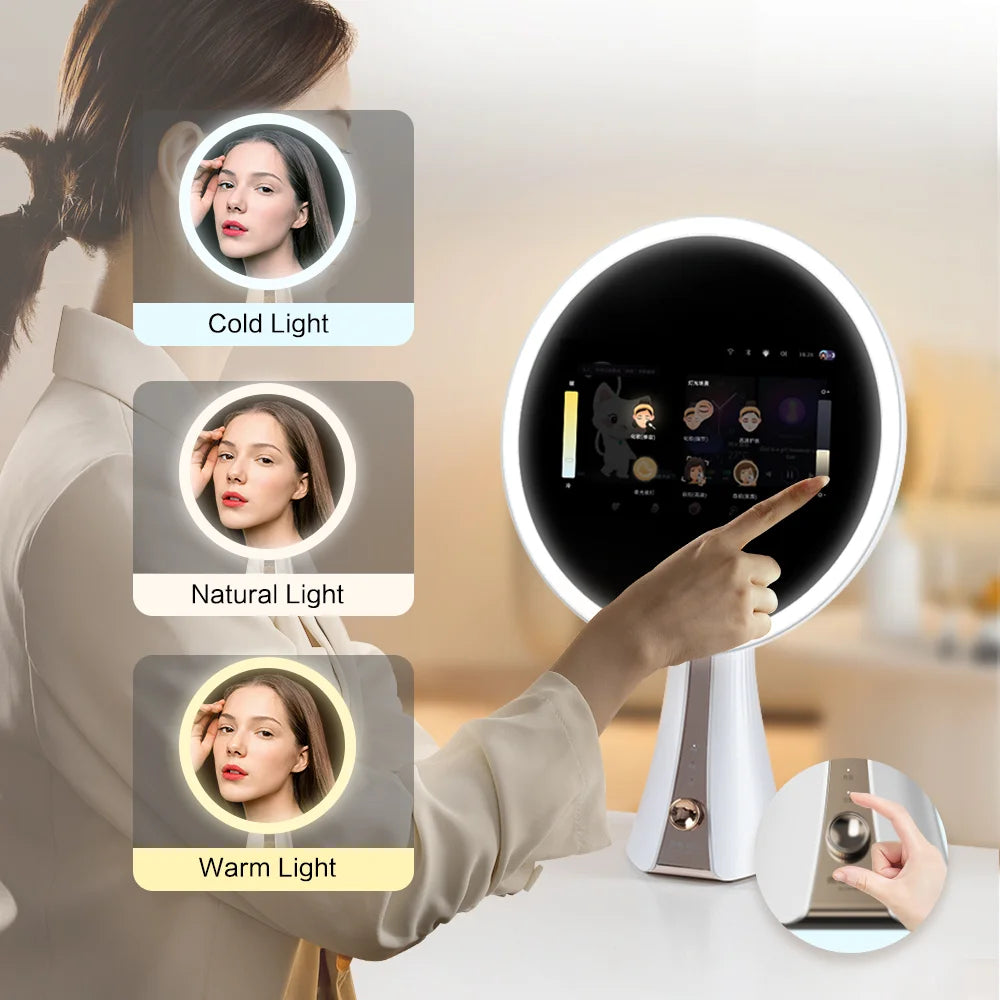 Smart LED Vanity Makeup Mirror with 5X Magnetic Magnification – Rechargeable Touch Screen Lighted Mirror with 3 Color Modes & Dimmable Brightness – Adjustable Tabletop Cosmetic Mirror