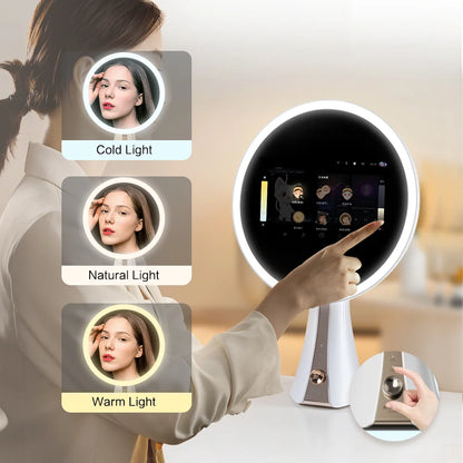 Smart LED Vanity Makeup Mirror with 5X Magnetic Magnification – Rechargeable Touch Screen Lighted Mirror with 3 Color Modes & Dimmable Brightness – Adjustable Tabletop Cosmetic Mirror