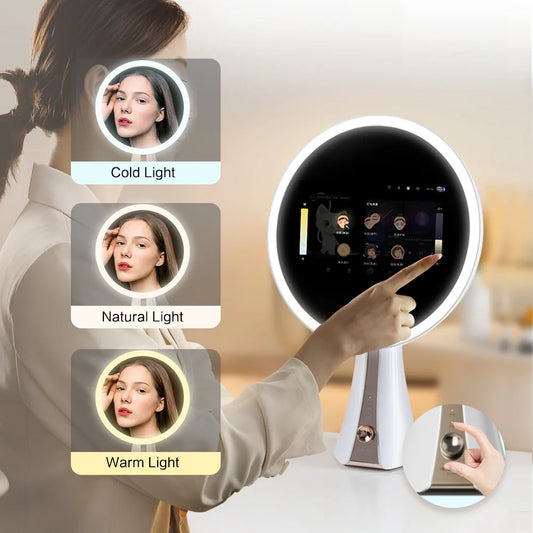 Smart LED Vanity Makeup Mirror with 5X Magnetic Magnification – Rechargeable Touch Screen Lighted Mirror with 3 Color Modes & Dimmable Brightness – Adjustable Tabletop Cosmetic Mirror
