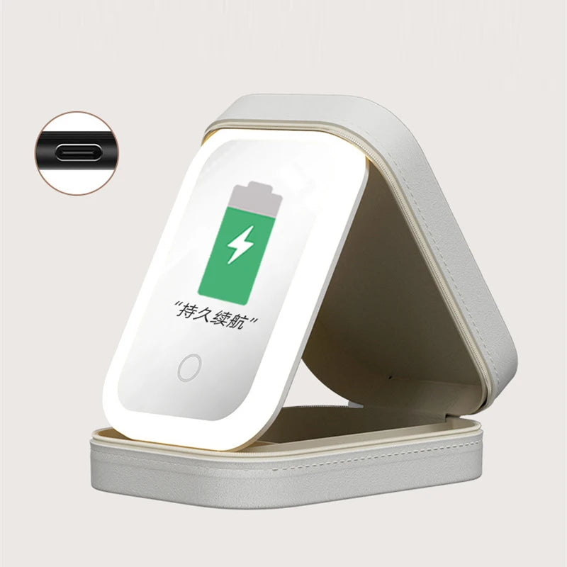 Portable Travel Makeup Case with LED Mirror – Lighted Cosmetic Storage Organizer Box – Hard Shell Beauty Bag with Dividers for Vacation & Daily Use