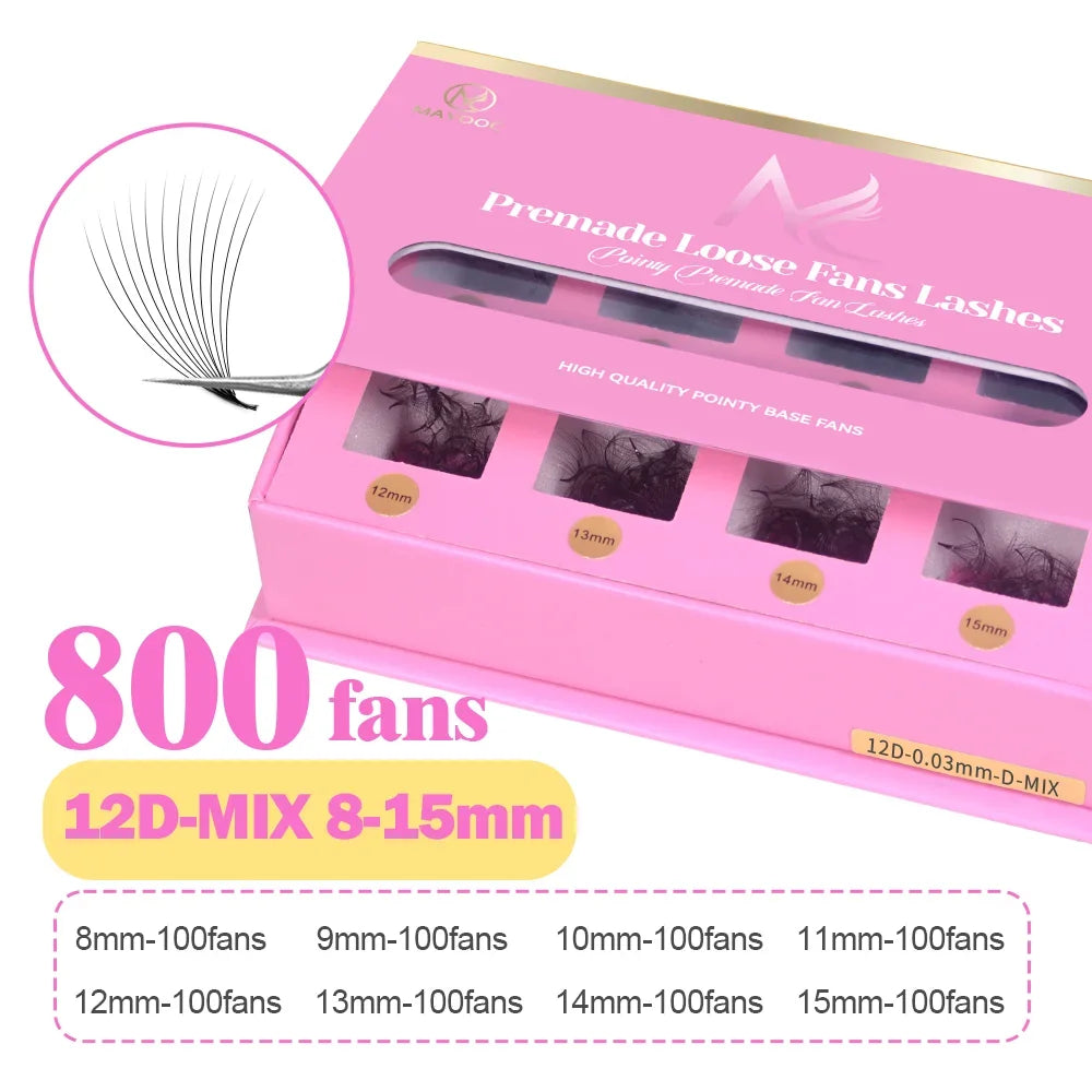 Pointy Base Premade Volume Lash Extensions – Loose Promade Fans Box – 6D/8D/10D Mega Volume Eyelash Extension Supplies for Professionals (Matte Black)