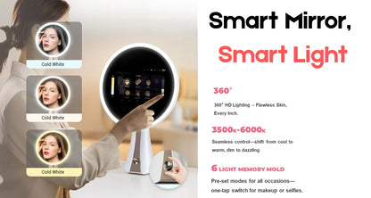 Smart LED Vanity Makeup Mirror with 5X Magnetic Magnification – Rechargeable Touch Screen Lighted Mirror with 3 Color Modes & Dimmable Brightness – Adjustable Tabletop Cosmetic Mirror