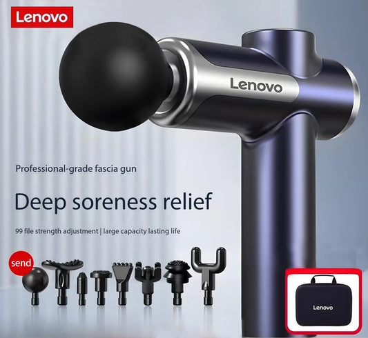 Lenovo Professional Deep Tissue Massage Gun – 99 Speed Levels Percussion Muscle Massager for Pain Relief & Recovery – Handheld Fascia Gun with 8 Heads & Carrying Case
