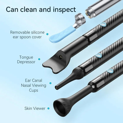 Wireless Ear Wax Removal Tool with 8MP Camera – Smart Visual Ear Cleaner Otoscope with Light – Waterproof Earwax Remover Kit with Silicone Scoops for iPhone & Android