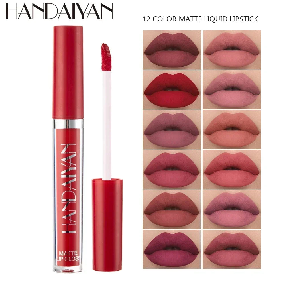 HANDAIYAN 6Pcs Matte Liquid Lipstick Makeup Set – Waterproof Long-Lasting Velvet Lip Gloss Kit – High Pigment Nude & Red Lip Tint Gift Box for Women