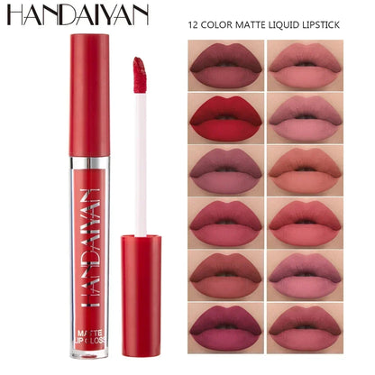 HANDAIYAN 6Pcs Matte Liquid Lipstick Makeup Set – Waterproof Long-Lasting Velvet Lip Gloss Kit – High Pigment Nude & Red Lip Tint Gift Box for Women