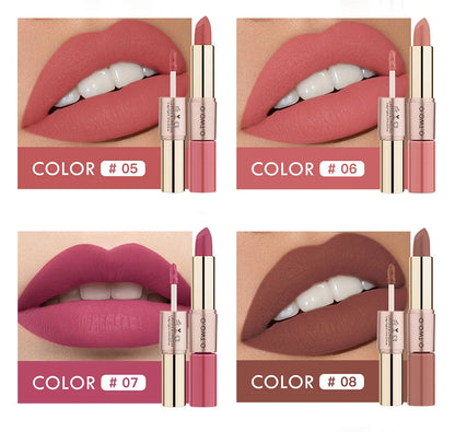 O.TWO.O 2-in-1 Matte Lipstick & Liquid Lipstick Duo – Double-Ended Waterproof Lip Makeup – Long Lasting Velvet Lip Gloss & Stick Combo (12 Colors)