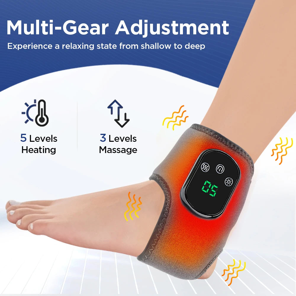 Electric Heated Ankle & Wrist Massager Brace – Cordless Joint Pain Relief Wrap with 3 Vibration Modes & 5 Heat Levels – Infrared Hot Compress for Sprains, Arthritis & Swelling
