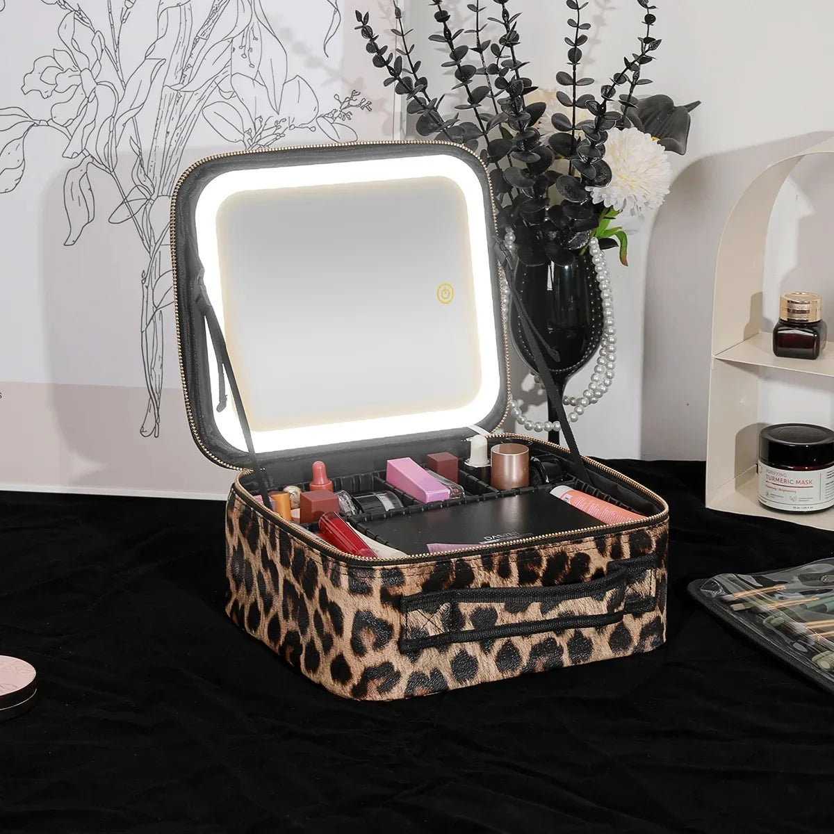 Large Capacity Professional Makeup Case with LED Mirror – Portable Cosmetic Train Case with Adjustable Dividers – Waterproof Travel Organizer Bag with Touch Light