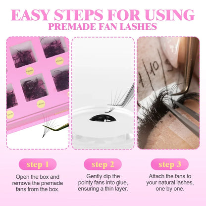 Pointy Base Premade Volume Lash Extensions – Loose Promade Fans Box – 6D/8D/10D Mega Volume Eyelash Extension Supplies for Professionals (Matte Black)