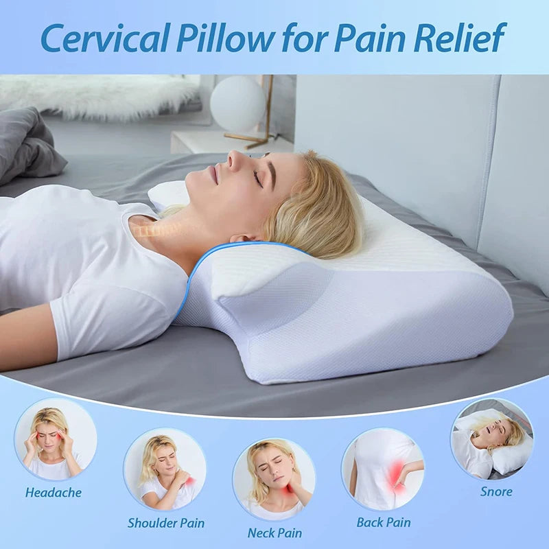 Cervical Memory Foam Pillow for Neck Pain Relief – Ergonomic Butterfly Contour Orthopedic Pillow for Side, Back, and Stomach Sleepers