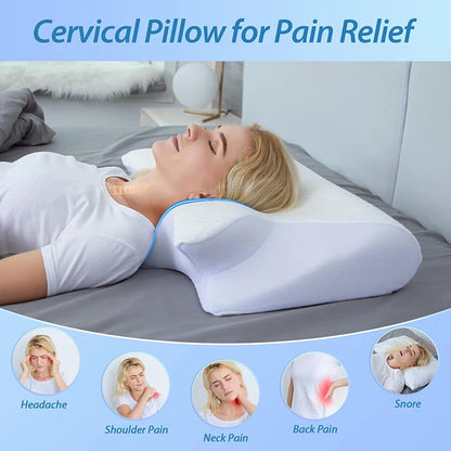 Cervical Memory Foam Pillow for Neck Pain Relief – Ergonomic Butterfly Contour Orthopedic Pillow for Side, Back, and Stomach Sleepers