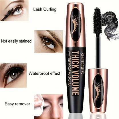 8D Silk Fiber Lash Mascara Waterproof – Long Lasting Thickening & Lengthening Eye Makeup – Smudge-Proof Volumizing Black Mascara for Natural or Dramatic Look