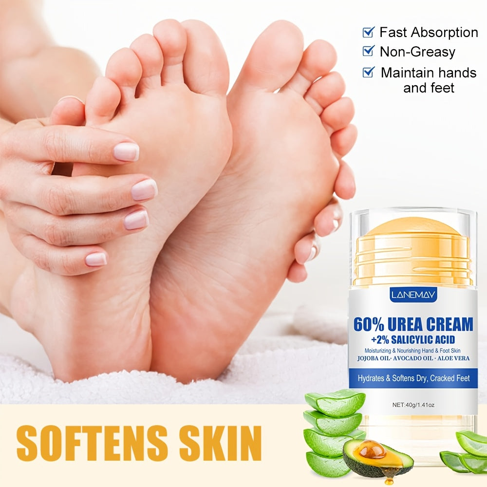 60% Urea Foot Cream Stick with 2% Salicylic Acid – Intensive Callus Remover & Cracked Heel Repair Balm – Moisturizing Roll-On for Dry Feet (Contains Aloe, Jojoba & Avocado Oil)
