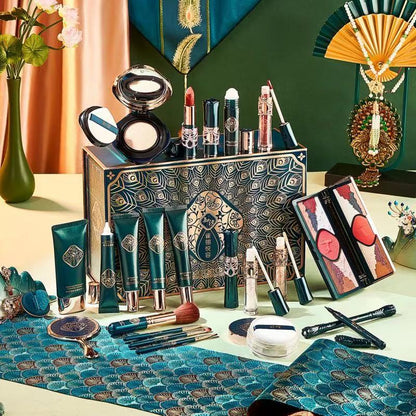 Ultimate 23-Piece Luxury Makeup & Skincare Set – All-in-One Full Face Beauty Kit in Large Vintage Jewelry Chest – Includes Eyeshadow, Lipstick, Foundation & Creams