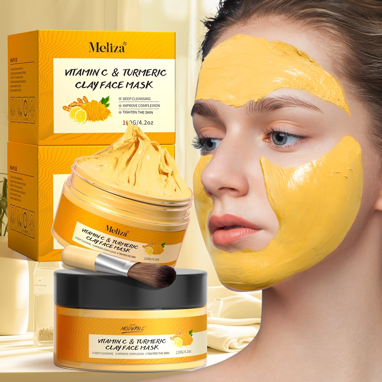 Turmeric Vitamin C Clay Mask for Face - Dark Spot Corrector & Acne Care - Hydrating Facial Mud Mask for Glowing Skin & Pore Cleansing